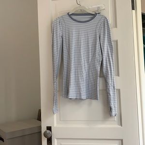 Grey and white striped LuLu lemon workout top